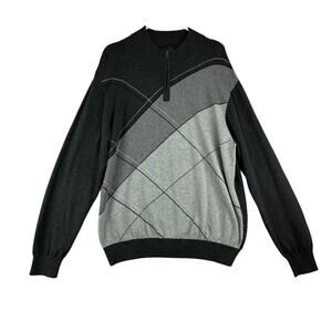 Greg Norman XL Men's 1/4 Zip Golf Sweater Pullover Gray Argyle Cotton Modal Prep